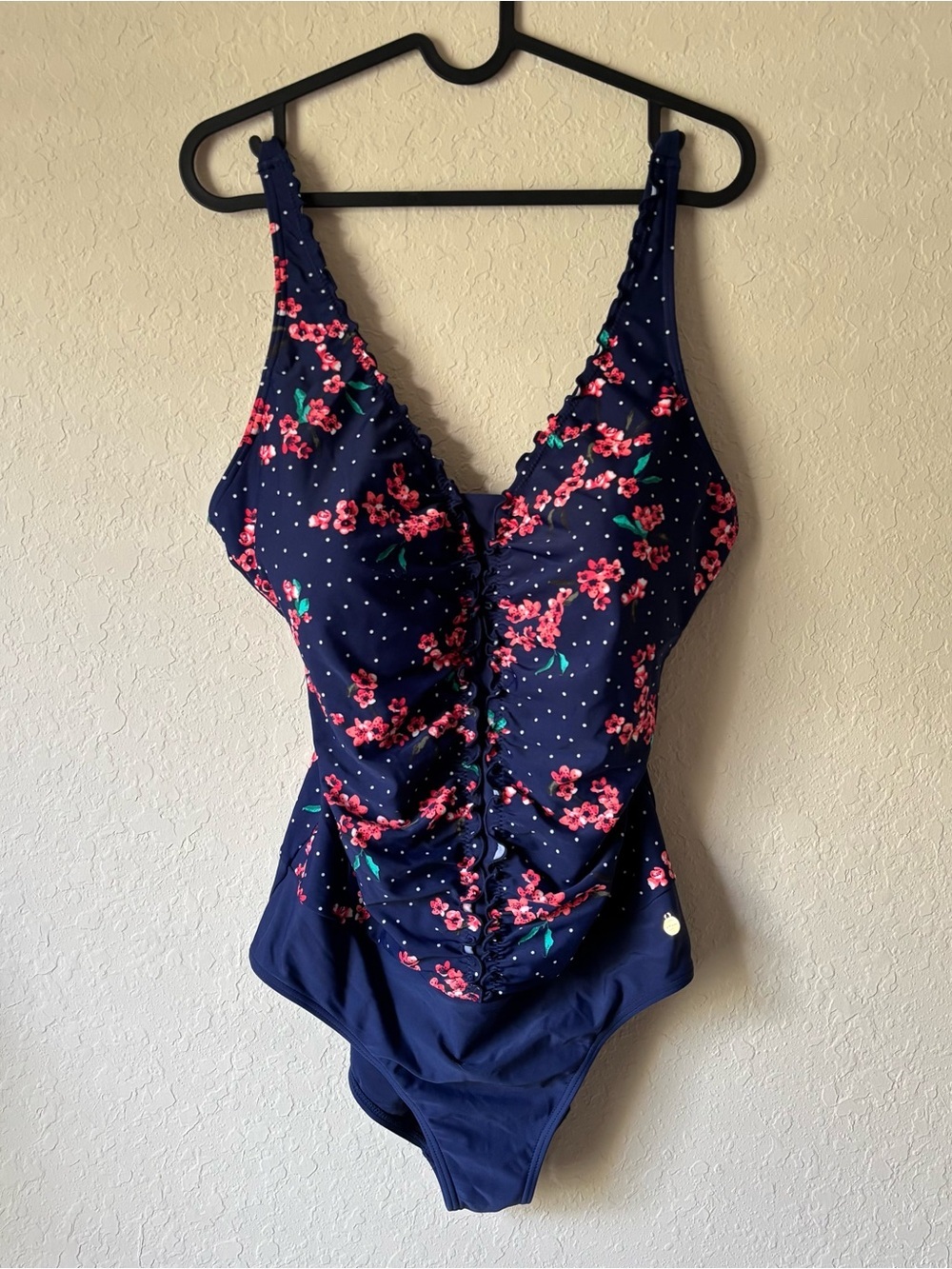 Lascana | Women's Flattering Bralette One Piece Swimsuit Navy Floral Size 12C